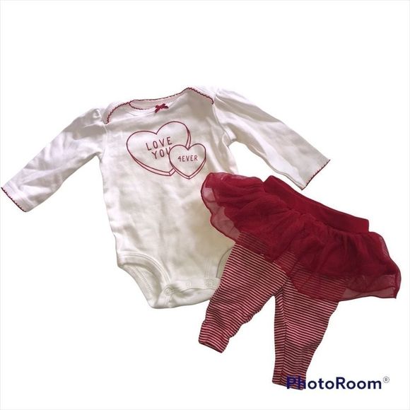 Newborn Valentine’s Day outfit red white hearts stripes tutu pants love baby - Picture 1 of 9